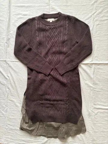 B:MING BEAMS 브라운 케이블 짜임 롱 니트 원피스