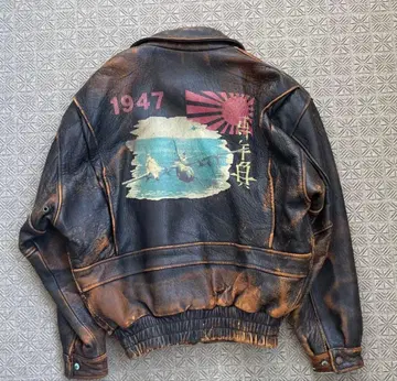 레어템 전시 프린트 leather bomber flight jacket
