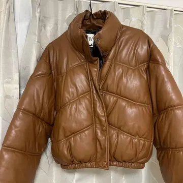 ZARA 가죽 다운 자켓 브라운