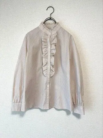 새상품급 NEWYORKER 프릴 블라우스 스트라이프 일본제 셔츠