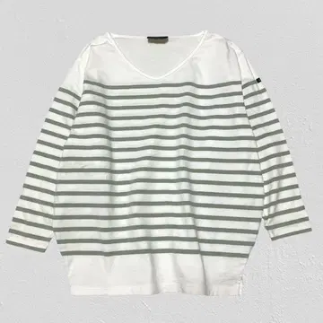 Leminor 프랑스제 V넥 보더 티셔츠 코튼 그린