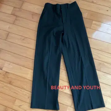 뷰티 앤 유스 스트레이트 팬츠 슬랙스 블랙 백 밴딩 풀렝스