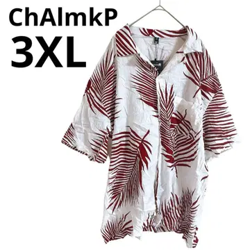 택 포함 ChAlmkP [ 3XL ] 하와이안 셔츠 화이트/레드