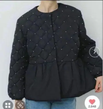 [ M 사이즈 ] coca 펄 퀼팅 페플럼 자켓 블랙