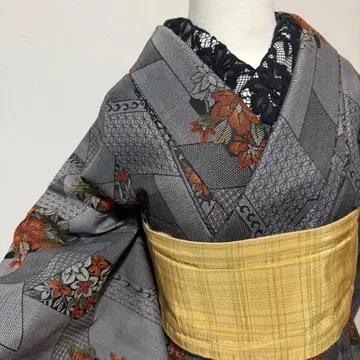 기모노 울 꽃 쇼와 레트로 블랙