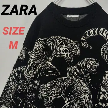 ZARA 자라 니트 맨투맨 호랑이 무늬 타이거 올 패턴 블랙 남성용 M