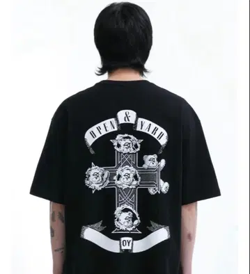 OY 백 크로스 오드리 반팔 티셔츠 블랙