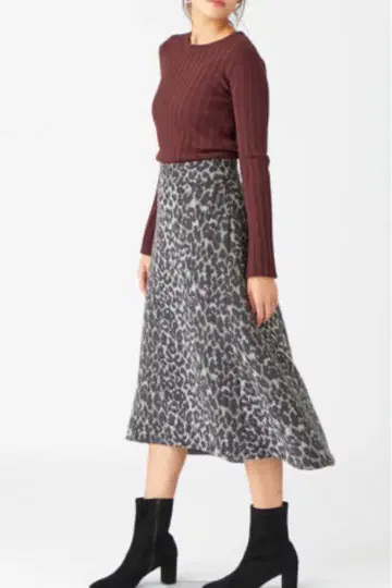 EMMEL REFINES 레오파드 플레어 샤기 스커트 S 그레이 새상품급