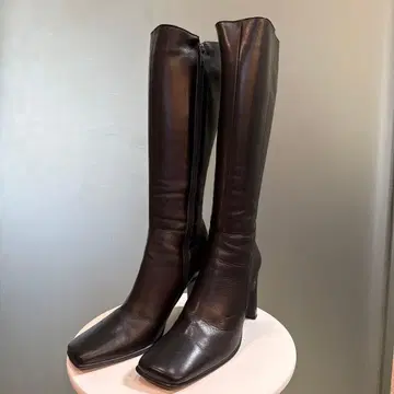 Zinnia 블랙 가죽 롱 부츠 중간 굽