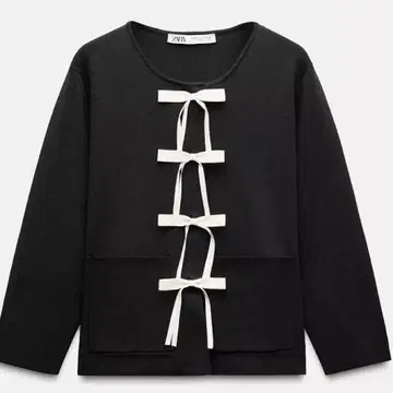 ZARA 블랙 리본 포함 니트 가디건 S 사이즈