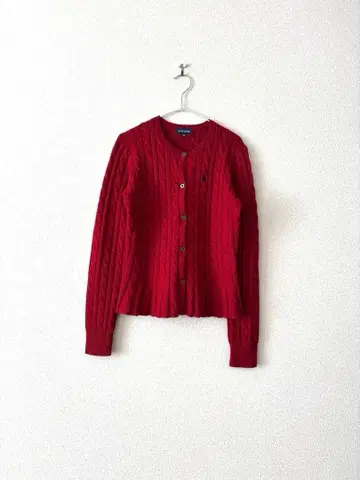 랄프 로렌 페플럼 케이블 짜임 가디건 빨간색 160 울