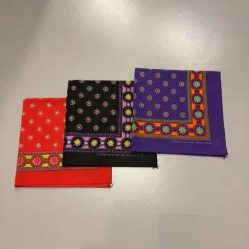 NOS 80s 반다나 빨간색 블랙 보라색 USA제 3장 세트