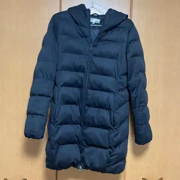 AC 블랙 후드 부착 롱 코트 L