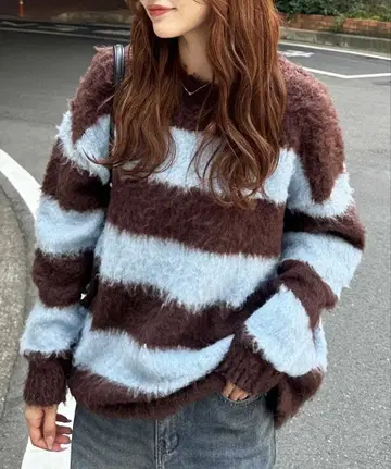 보더 샤기 루즈 니트