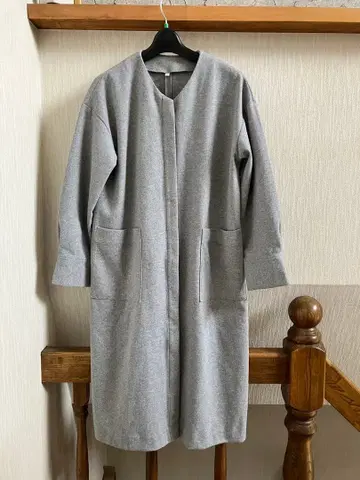 무인양품 그레이 노카라 스트레치 기모 원피스 코트 S