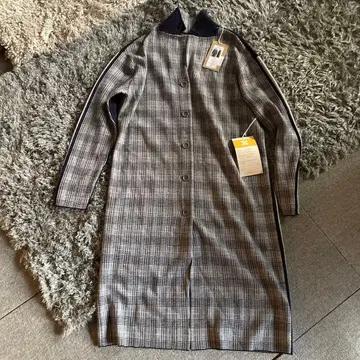 택 포함 울 혼방 체크 무늬 롱 코트