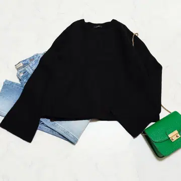 저널 스탠다드 리브 니트 스웨터 울 긴팔 블랙