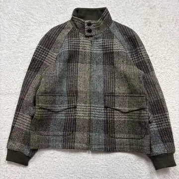 fig london 해리스 트위드 울 블루종 스탠드 카라