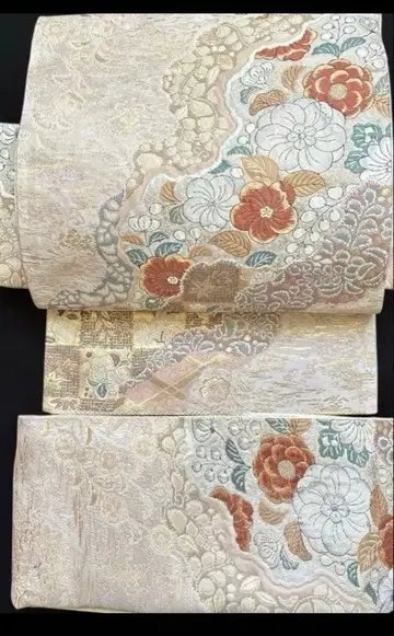 츠지 가하나 금 크림 색 순수 실크 후쿠로 오비 이중 북 만들기 오비