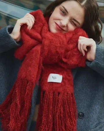 Mili affinity 모헤어 터치 샤기 볼륨 프린지 컬러 머플러