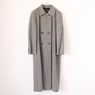 Leilian 캐시미어 100% 롱 코트 LL 사이즈 헤링본 그레이