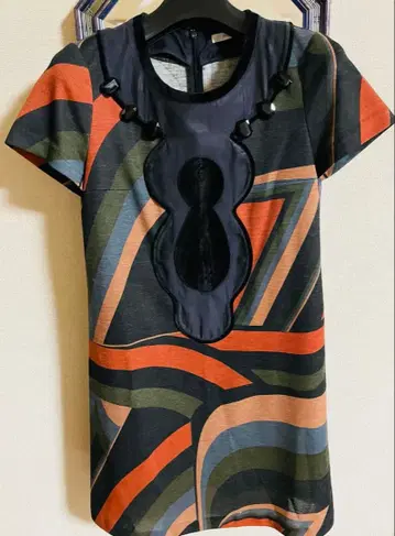 ENCHANTEMENY 멀티 컬러 반팔 무릎 기장 원피스