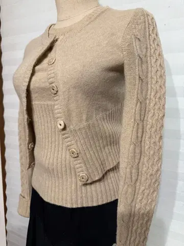 폴 카 베이지 가디건 반팔 상의 세트