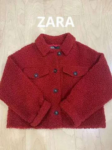 ZARA 레드 플리스 보아 크롭 자켓