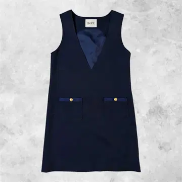 ROPE 네이비 V넥 오버롤 스커트 원피스 골드 버튼 출퇴근