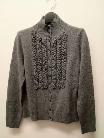 로라 애슐리 캐시미어 100% 니트 가디건 S 그레이 프릴