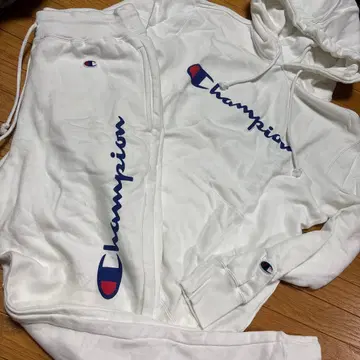 Champion 화이트 후드 부착 맨투맨 상하의 ML
