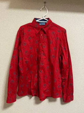 [구제 의류] 꽃무늬 긴팔 셔츠 빨간색