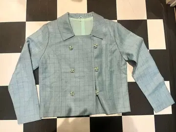 쇼와 레트로 스카이블루 체크 무늬 셋업