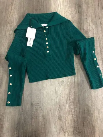 ZARA 자라 리브 니트 리브 스웨터 빅카라 숏 기장 크롭