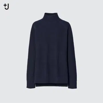 레어 유니클로+J 프리미엄 라무 케이블 하이넥 스웨터 네이비 단종