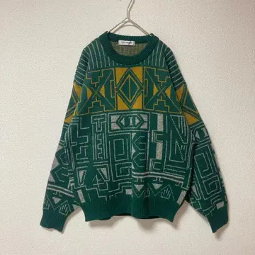 니트 스웨터 올 패턴 그린 남성용 구제 의류 빈티지