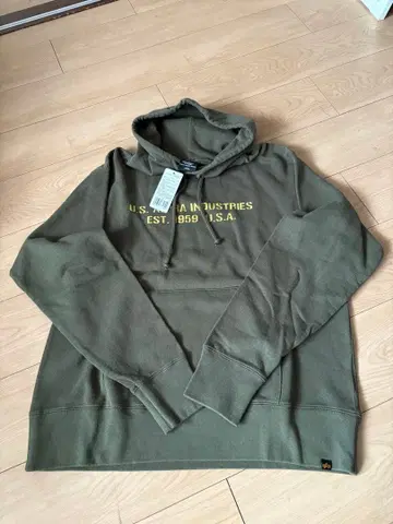 ALPHA 올리브 그린 후드 부착 후드티 L 사이즈
