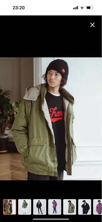 올리브색 다운 자켓 후드 부착 탈부착 가능