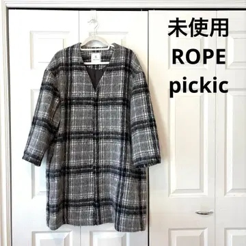 로페피크닉 그레이 계열 체크 V넥 체스터 코트