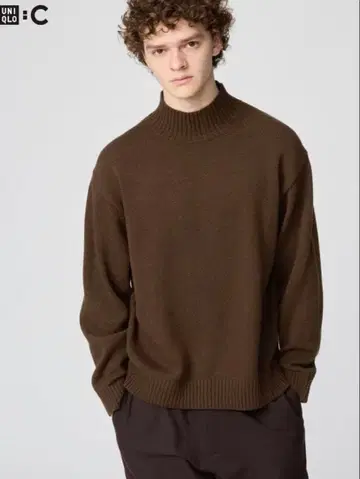 남녀 공용 UNIQLO C 로우 게이지 하이넥 스웨터 브라운 L