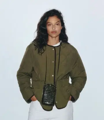 H&M 퀼팅 자켓 다크 카키 그린 XXS