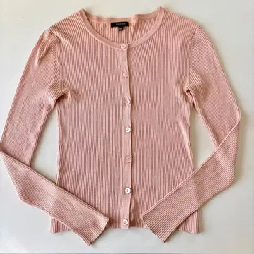 토카 실크 가디건 옅은 핑크 광택 실크 100% 리브 편직 XS