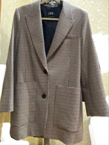 ZARA 브라운 체크 무늬 테일러드 자켓