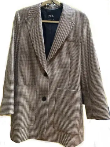 ZARA 브라운 체크 무늬 테일러드 자켓