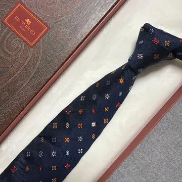 에트로 넥타이 네이비 꽃무늬 도트 실크 자카드