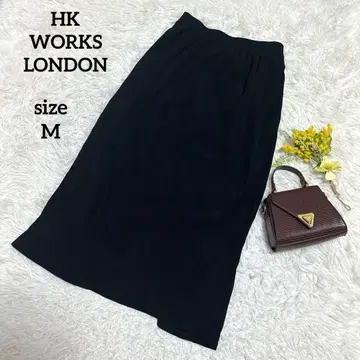 HK웍스 런던 롱 스커트 타이트 주름 가공 얇은 소재 슬릿 블랙