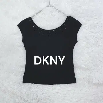 DKNY 비쥬 스팽글 장식 쉬폰 프렌치 슬리브 블랙 상의