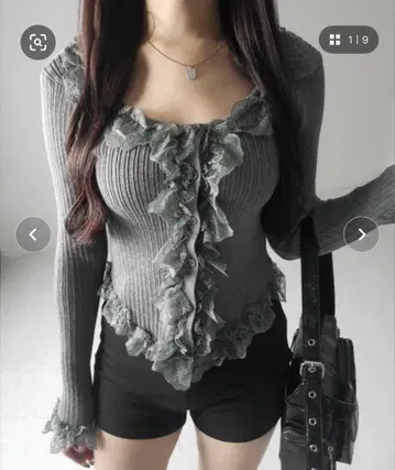 me+em select 레이스 프릴 도킹 리브 니트 가디건