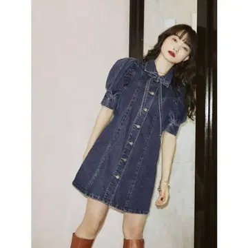 jouetie 컷 아웃 볼륨 슬리브 원피스 데님 원피스