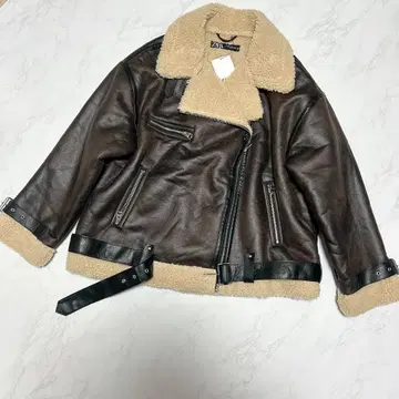 택 포함 새상품 ZARA 무스탕 자켓 2XL 브라운 플라이트 자켓